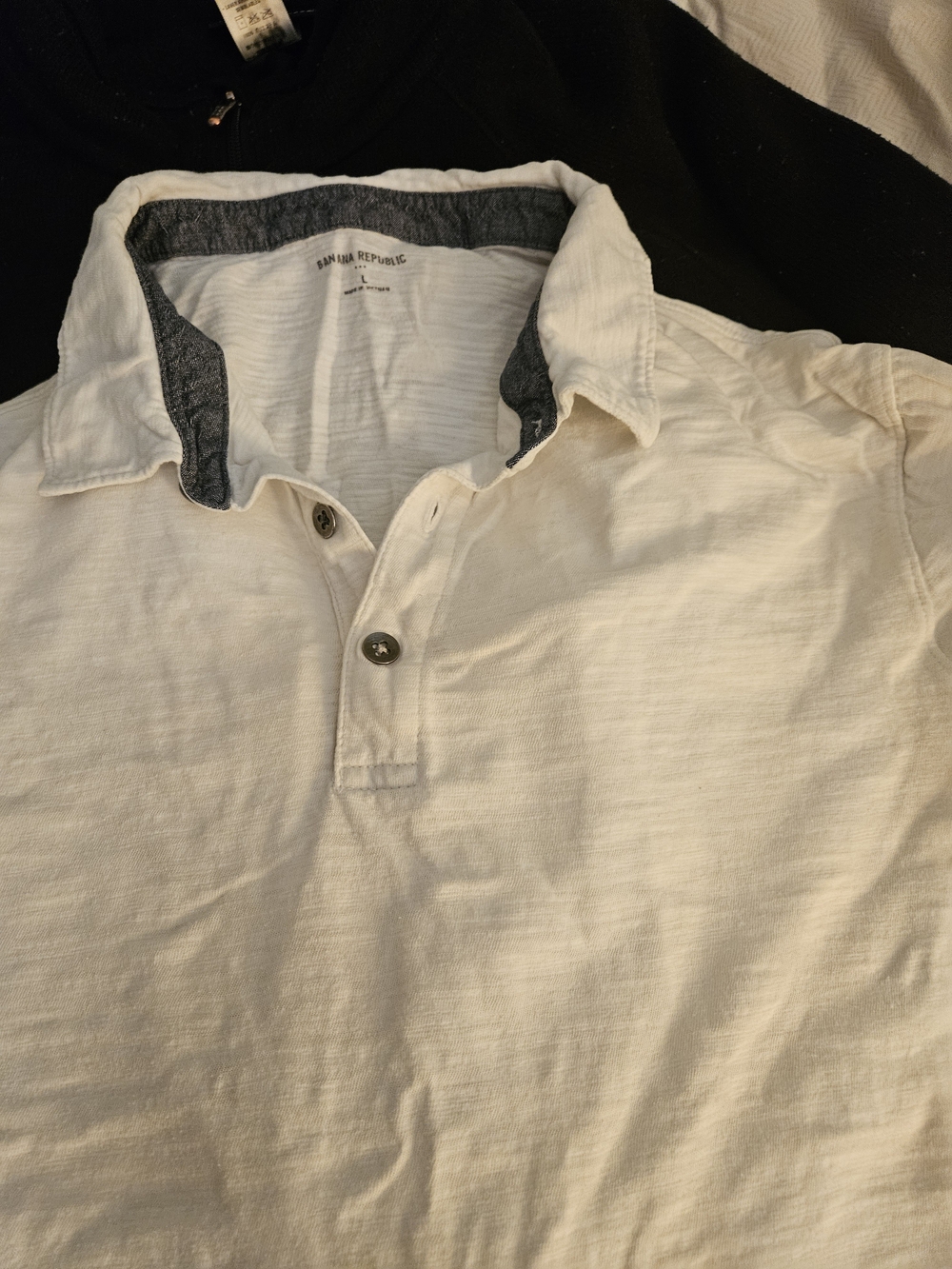 Banana Republic Men’s Cream Polo with Contrast Denim-Trim Collar